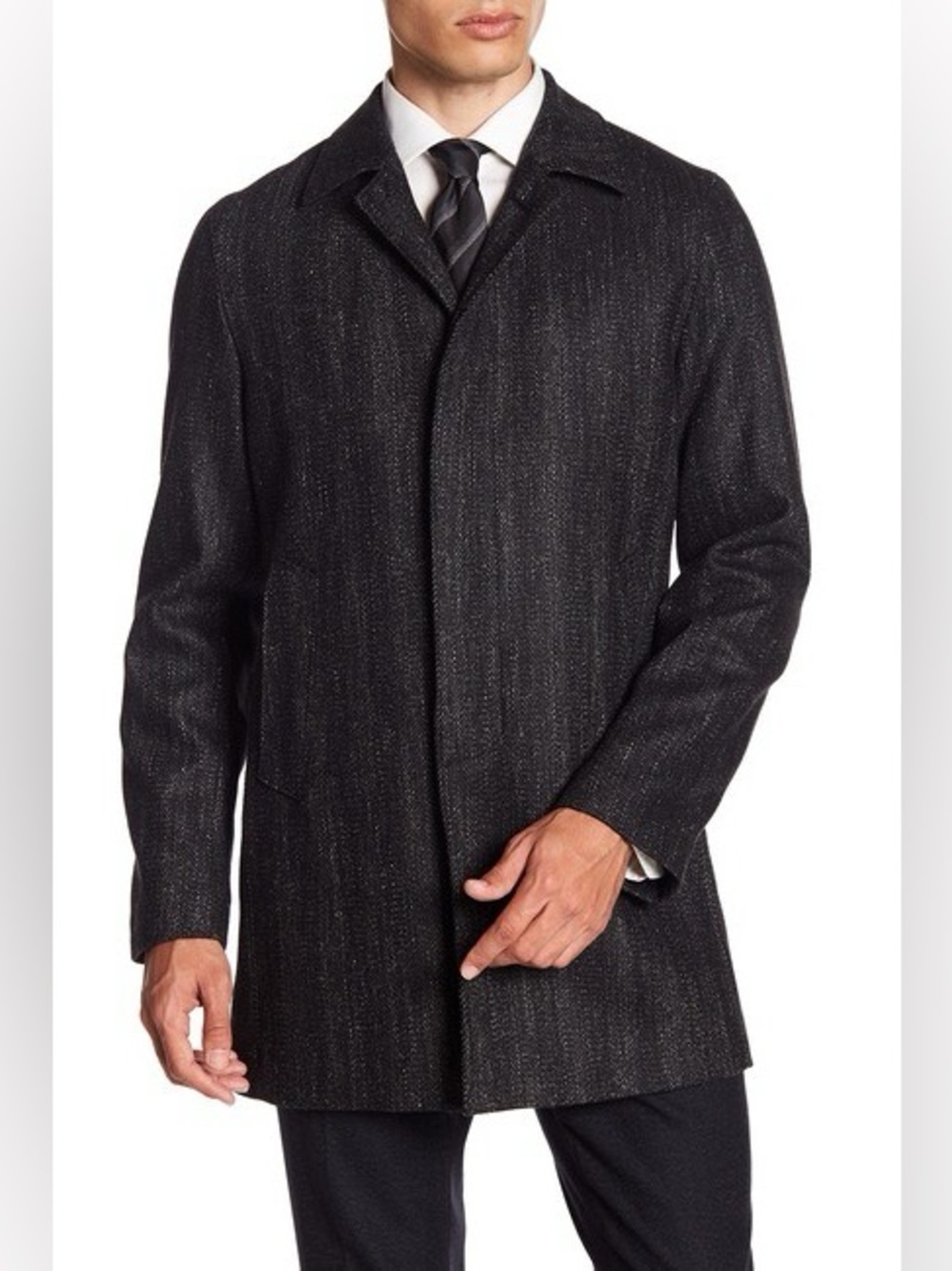 John Varvartos USA Quinn Brown Wool Blend Tweed Car Top Coat